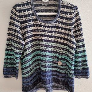 JM Collection Striped Textured sweater (Blue combo)